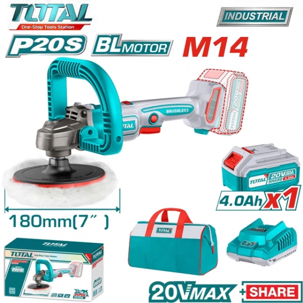 180mm Máy đánh bóng dùng pin 20V Total TAPLI20181 (1 Pin 4.0Ah, 1 Sạc)