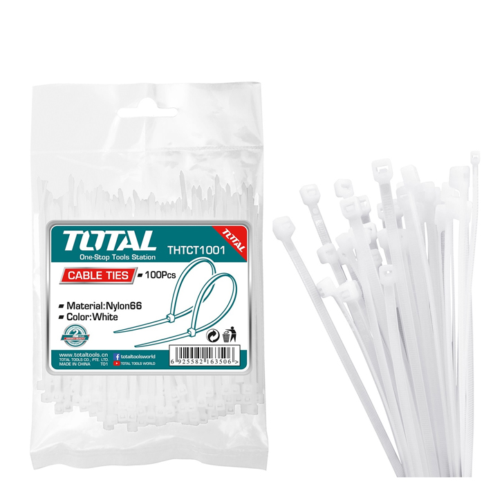 Bộ 100 dây rút nhựa trắng Total THTCT2001 200x3.6mm