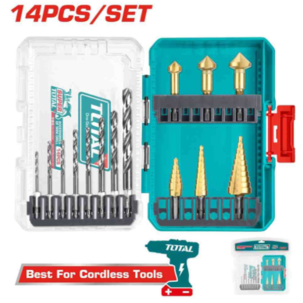 Bộ 14 mũi khoan HSS 4341 và mũi khoan bậc thang Total TACSDL61401