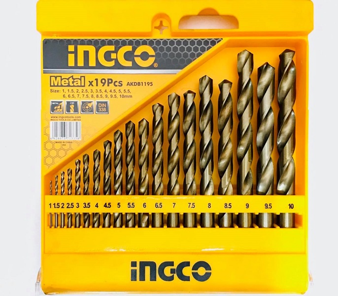 Bộ 19 mũi khoan kim loại HSS Ingco AKDB1195