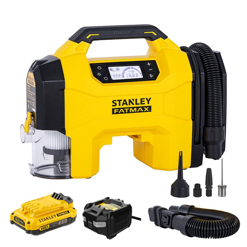Bộ máy bơn hơi dùng pin 20V & DC12V Stanley SXVI02001A (1 Pin 2.0Ah & Sạc)