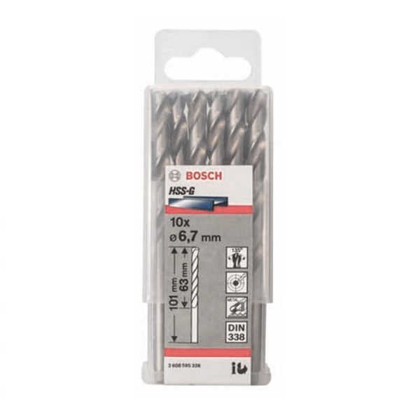 Bộ mũi khoan sắt 10 mũi 6.7mm HSS-G Bosch 2608595336