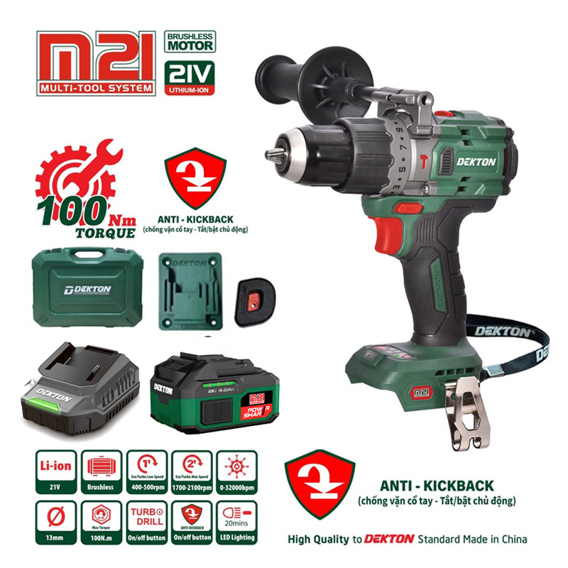 Combo máy khoan động lực dùng pin 21V Dekton M21-ID13100PLUS ( 1 Pin 4.0Ah, 1 Sạc)