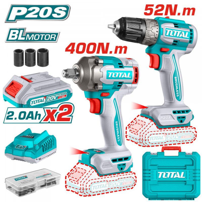 Combo máy khoan và máy vặn bu lông pin 20V Total TCKLI20271 (2 Pin 2.0Ah, 1 Sạc)