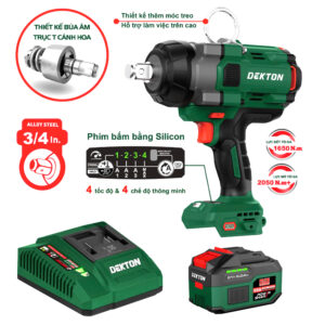 Combo máy siết bu lông dùng pin 21V Dekton M21-IW1650PRO ( 1 Pin 6.0Ah, 1 Sạc)