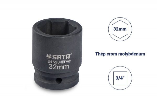Đầu tuýp đen 3/4" 32mm Sata 34520