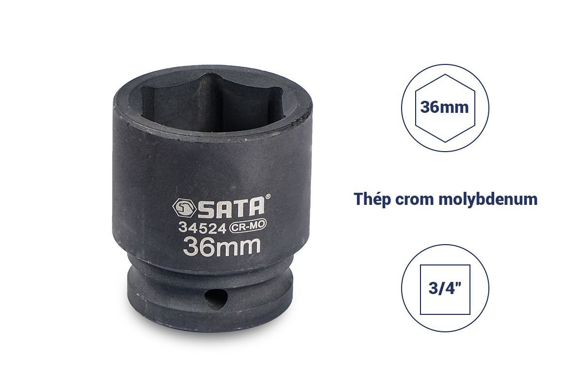 Đầu tuýp đen 3/4" 36mm Sata 34524