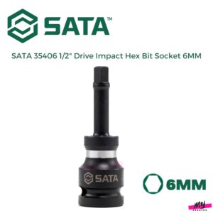 Đầu tuýp lục giác 1/2" đen dài 75mm, kích thước 6mm Sata 35406