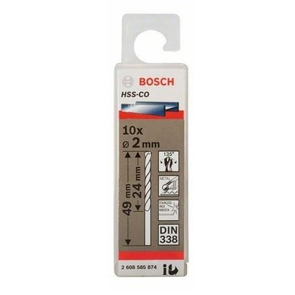 Hộp 10 Mũi khoan sắt và inox 2mm HSS-Co Bosch 2608585874
