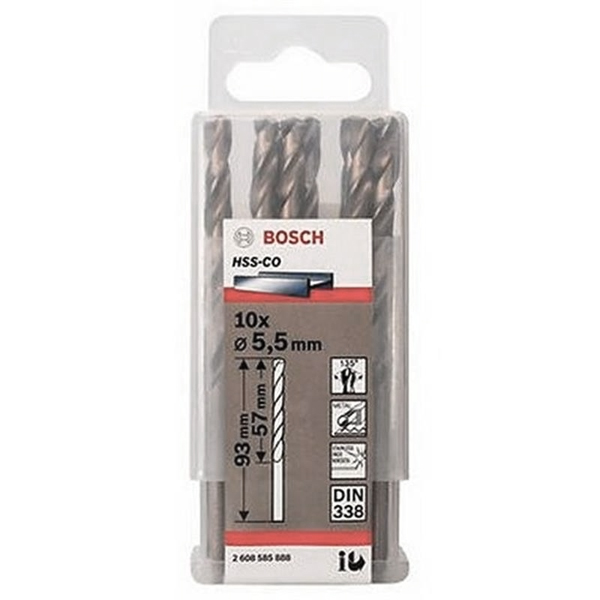 Hộp 10 mũi khoan sắt và inox 5.5mm HSS-Co Bosch 2608585888
