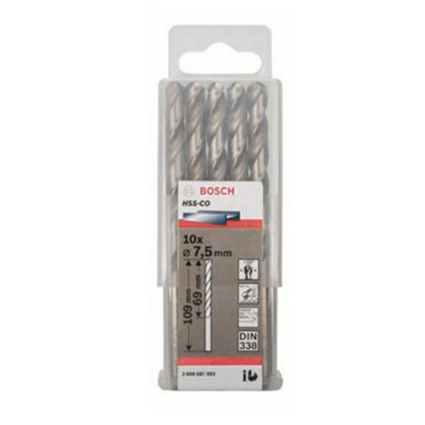 Hộp 10 mũi khoan sắt và inox 7.5mm HSS-Co Bosch 2608585893
