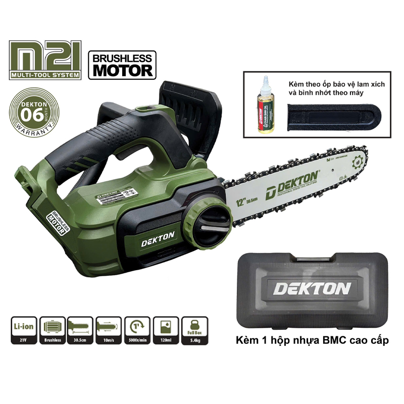 Máy cưa xích dùng pin 21V Dekton M21-CX12XPRO (Chưa pin & sạc)