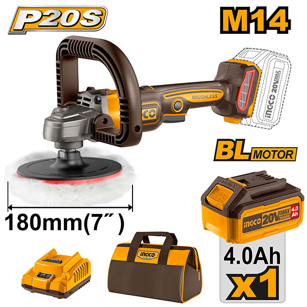 Máy đánh bóng 180mm dùng pin 20V Ingco APLI20181 (1 Pin 4Ah, 1Sạc)
