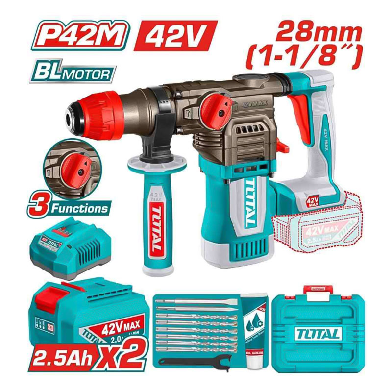 Máy khoan bê tông dùng pin 42V Total TRHLI422882 (2 Pin 2.5Ah, 1 Sạc)