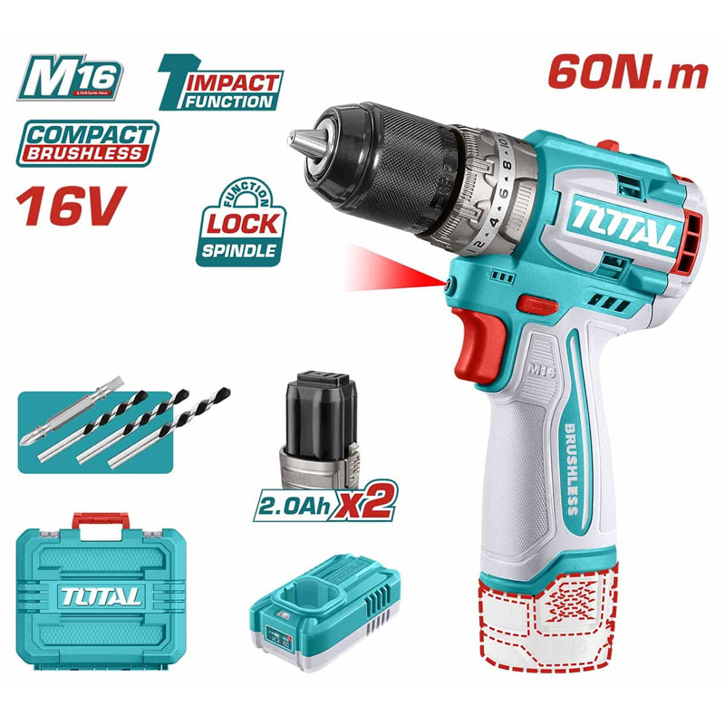 Máy khoan động lực dùng pin 16V Total TIDLI16682 (2 Pin 2.0Ah, 1 Sạc)