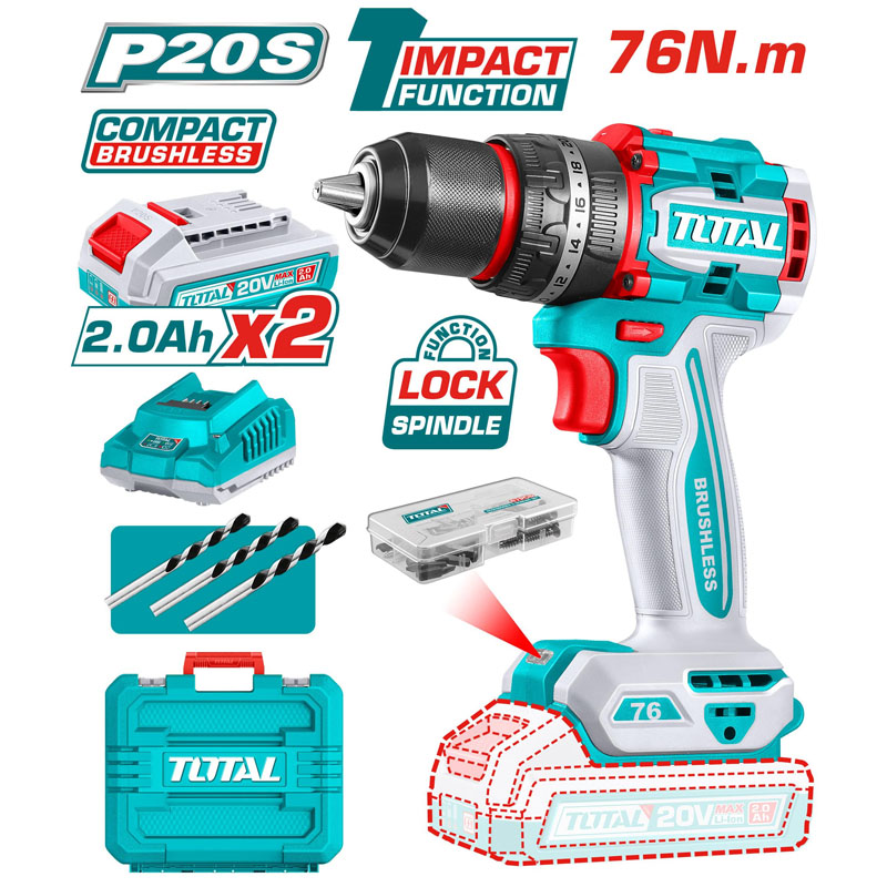 Máy khoan động lực dùng pin 20V Total TIDLI20768 (2 Pin 2.0Ah, 1 Sạc)