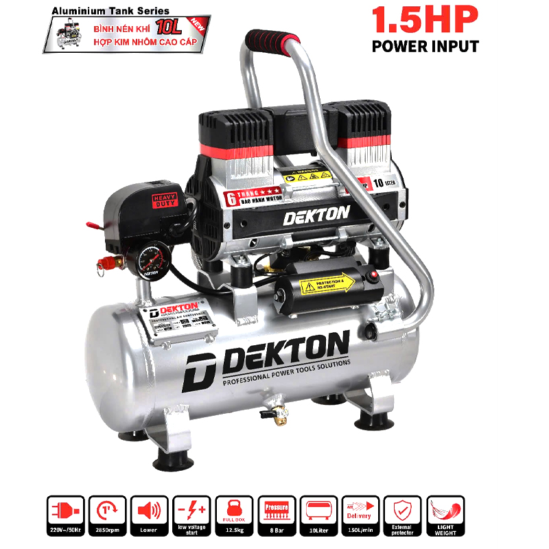 Máy nén khí không dầu bình nhôm Dekton DK-AC2910PROMAX (1.5HP, 10L)