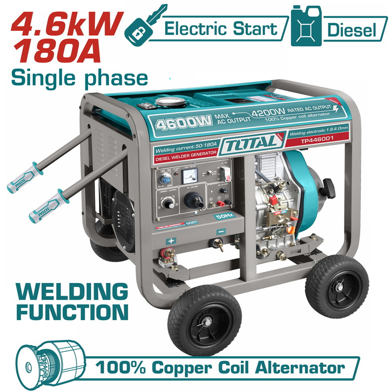 Máy phát điện dùng dầu diesel (kết hợp chức năng máy hàn) 4.6KKW/180 A Total TP446001