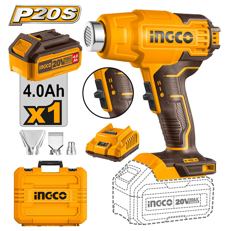 Máy thổi nóng dùng pin 20V Ingco HGLI20025 (1 Pin 4AH, 1 Sạc)