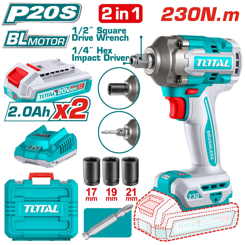 Máy vặn vít và bu lông dùng pin 20V Total TIWLI20236 (2 Pin 2.0Ah, 1 Sạc)