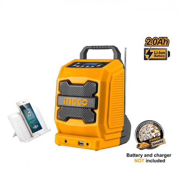 Radio công trường dùng pin Lithium Ingco CJRLI2001 (20V) (Chưa kèm pin và sạc)