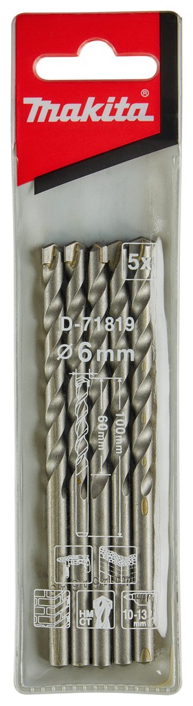 D-71819 Mũi Khoan Bê Tông Chuôi Kẹp 5Pcs/Bộ 6x100mm