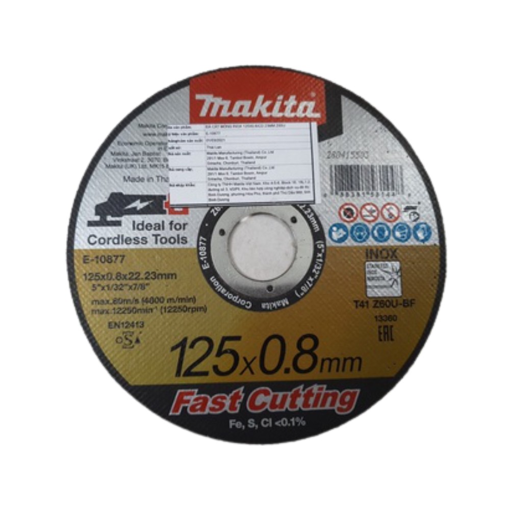 E-10877 Đá Cắt Mỏng Inox 125×0.8×22.23mm Z60u