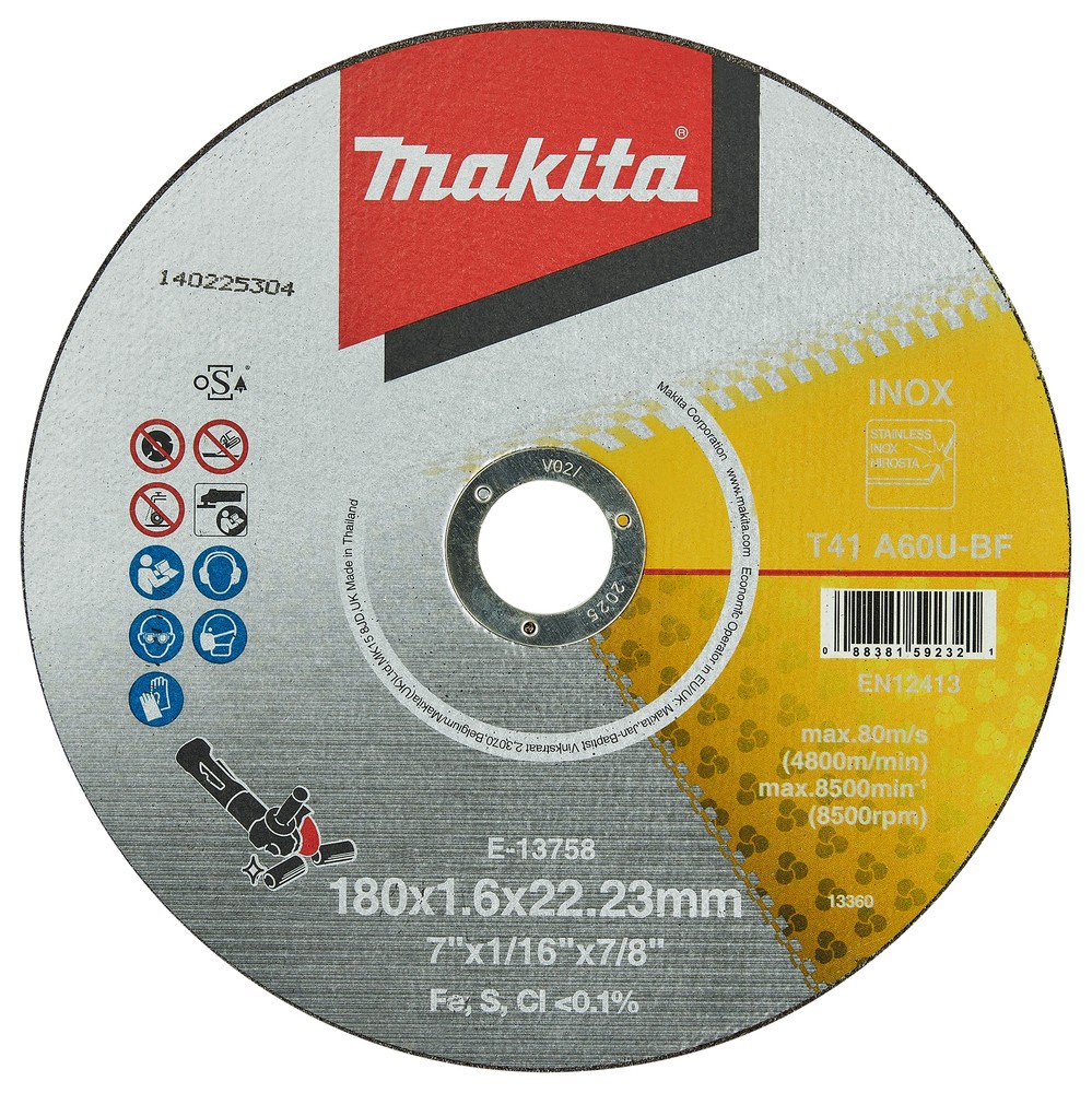 E-13758 Đá Cắt Mỏng Cho Inox – 180X1.6X22.23MM A60U