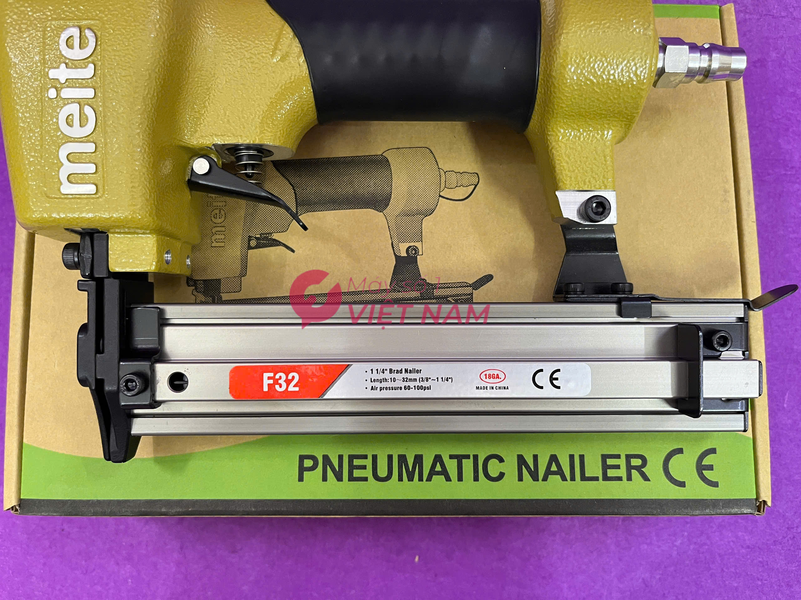 Súng bắn đinh Meite F32 khí nén chính hãng dùng đinh thẳng 10-32mm